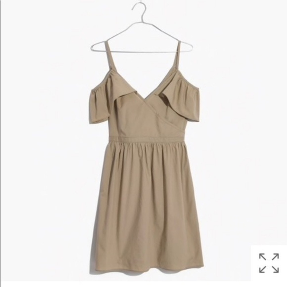 Madewell Khaki Cold-Shoulder Ruffle Dress